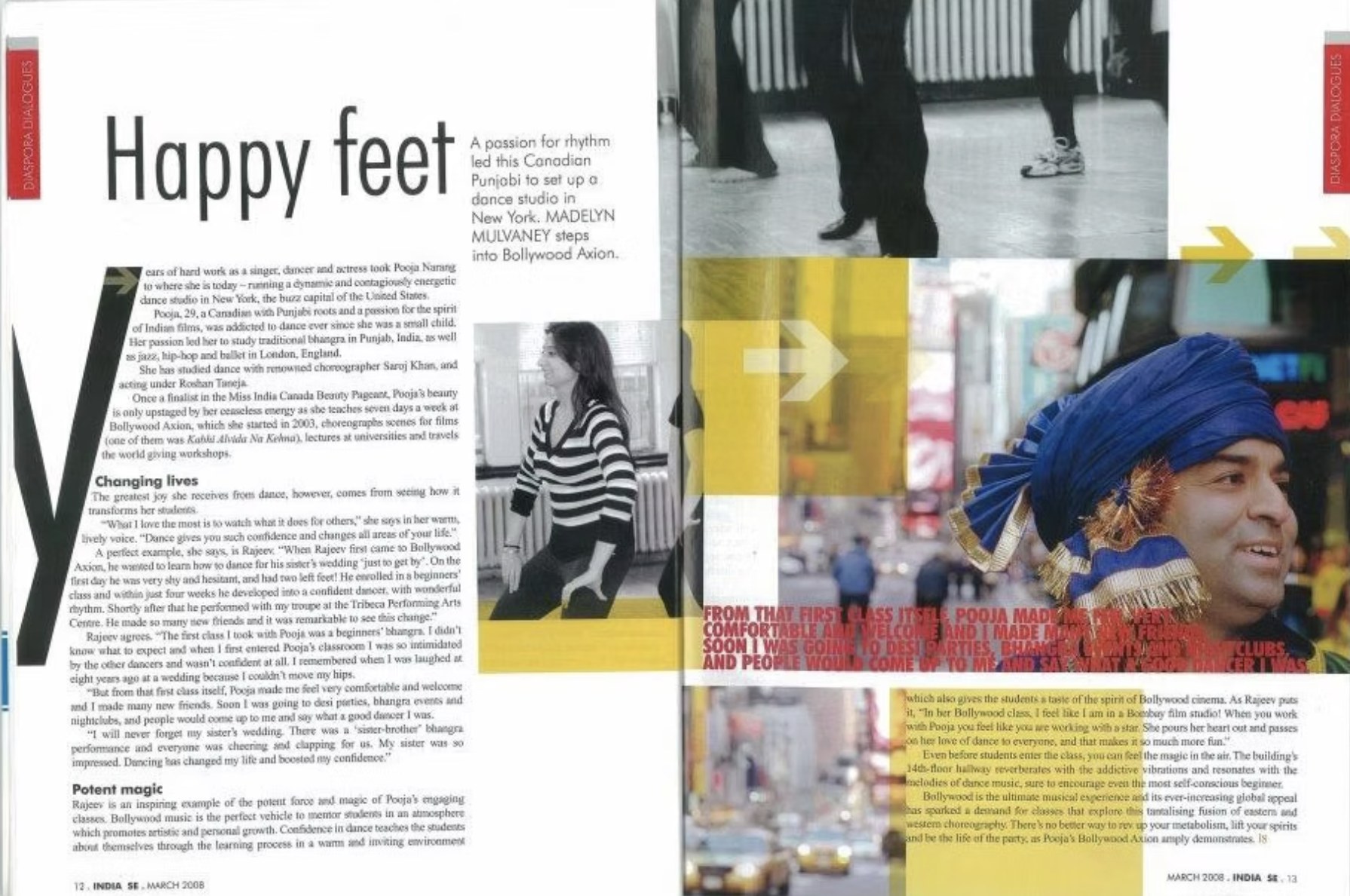 India SE magazine, March 2008: the two-page feature “Happy feet”, with Rajeev Pahuja pictured in a blue turban